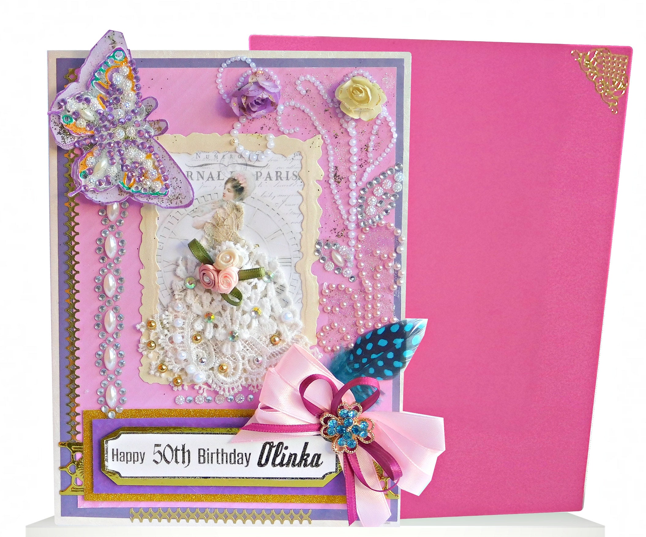 Fabric Butterfly Embellished Birthday Card Greetings Cards Great Granny