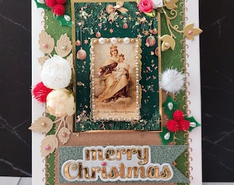 Caja de regalo de Navidad personalizada y de lujo. María de la Madre con el joven Jesús en caja de regalo. Regalo de Noche de Paz.