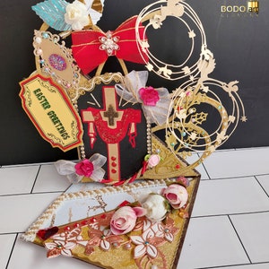 Carta cross personalizzata di lusso. Cartolina di Pasqua, Cresima, Battesimo fatta a mano.  Cristo, il Signore card. Carta religiosa per familiari e amici.