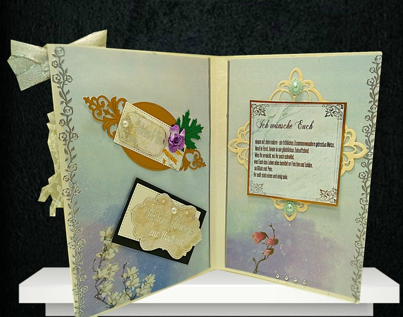 Handmade Silver Anniversary card for parents Texted in German or English. Personalized Congratulation card with pearls Friends Couple