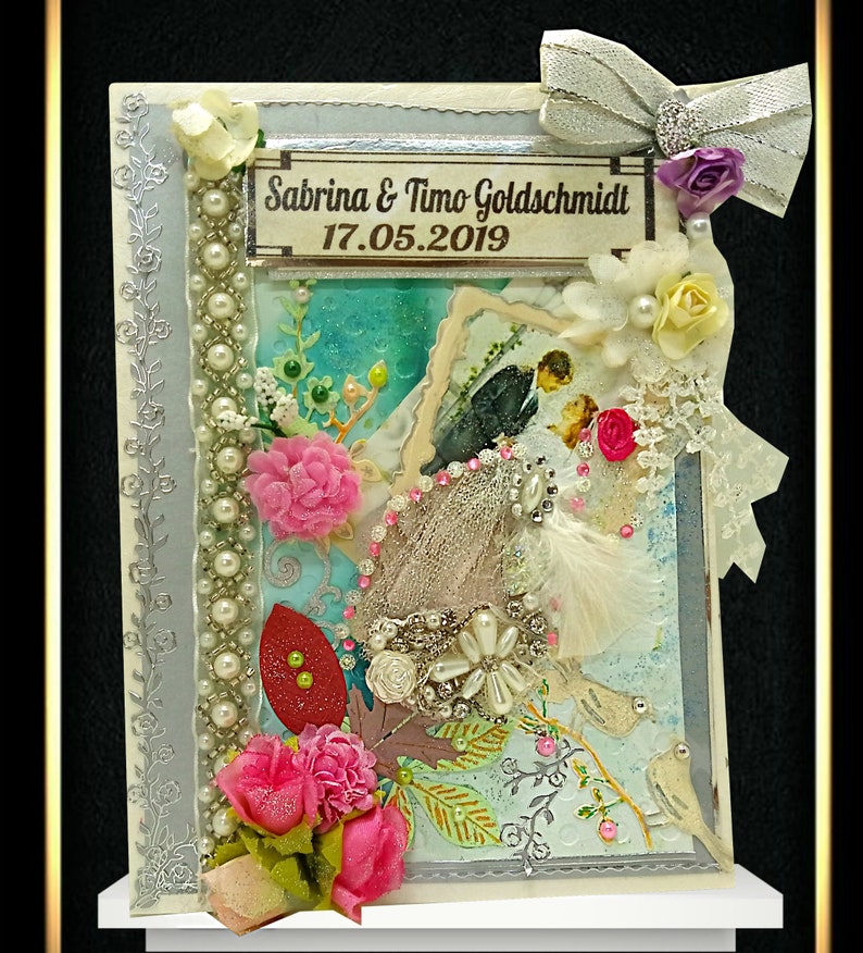 Handmade Silver Anniversary card for parents Texted in German or English. Personalized Congratulation card with pearls Friends Couple