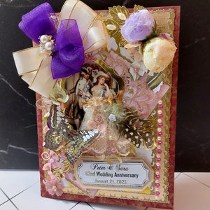 Personalisierte Jubiläumskarte im viktorianischen Stil. Luxus ,boxed Karte für Paar, Frau, Freunde. Elegante, handgemachte 3D-Karte.