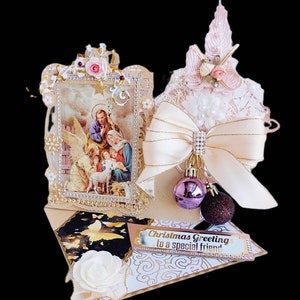 Unikat, Weihnachtskarte ""Die heilige Familie""." Elegante, als Geschenk verpackte Staffeleikarte für einen besonderen Freund, Eltern, Geschäftspartner. Luxus Geschenk.