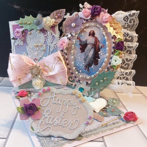 Biglietto pasquale personalizzato. Biglietto di lusso 3D per battesimo, battesimo, comunione. Carta di Cristo benedetto. Le mie pecore ascoltano la mia voce. Conosco le mie pecore.