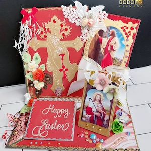 Personalisierte, luxuriöse Osterkarte Ï klopfen an die Tür".  Er ist auferstandene Karte.  Heruvimes Karte. Religiöse Karte "Christus mit einem Lamm".  Kreuzkarte.