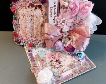 Luxury Birthday card &quot;The 3 Grazias&quot;. Personalised, 3D easel card for Wife, Mother, Daughter, Girlfriend, Partner. Rose gold card with lace.