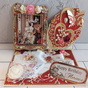 Chevalet de luxe « Marie-Antoinette ». Carte d'anniversaire personnalisée. Ellegant Carte de félicitations pour elle. Carte d'amour en rouge cristal. Carte de femme.