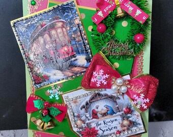 Luxury 3D Christmas Card: Golden Bells, Pearl Brooch, Personalized