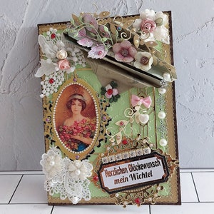 Carte d'anniversaire. Goût rétro, carte technique mixte pour femme. Maman. Femme. Mariée. Petite amie. Carte personnalisée en boîte pour une occasion spéciale