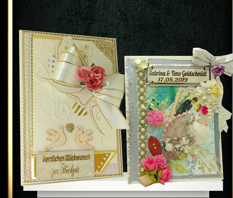 Handmade Silver Anniversary card for parents Texted in German or English. Personalized Congratulation card with pearls Friends Couple