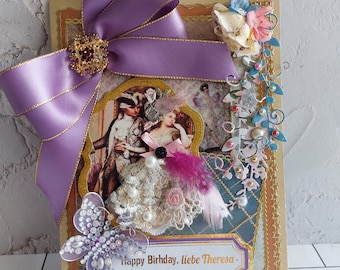 Personalised, Royal design Birthday card. Boutique, Special day retro card for  your beloved. Special day card for couple, parents, friends.