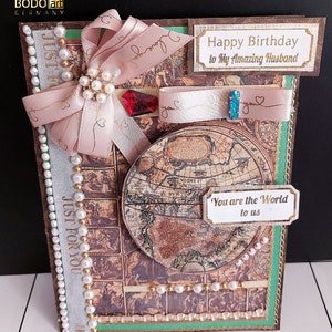Biglietto di auguri di compleanno personalizzato e di lusso per marito, partner, fidanzato "Sei il mio mondo, la mia vita, la mia anima gemella". Biglietto dal design speciale di BodoArt.