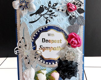 Personalized card 'With Deepest Sympathy', in silver blue design.  Sorrow card for the loss of a male friend or family member.