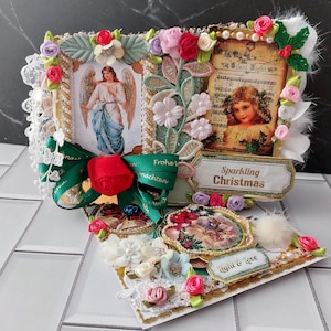 Tarjeta de caballete navideña brillante personalizada y de lujo. Tarjeta única de Noche de Paz, llena de Luz y Amor para sus familiares, seres queridos y amigos.