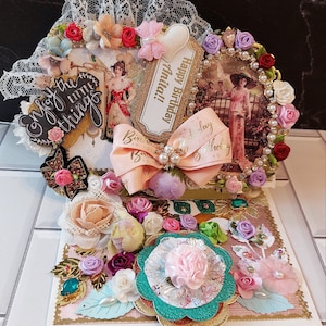 Personalised, luxury Birthday card. Shining 3D flower card for Wife, Mom, Sister or a friend. Unique decorated card .