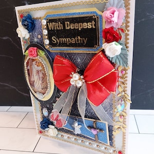 Luxury ' With Deepest Sympathy' card. Personalized sorrow card for the loss of a beloved person or family member. Golden blue custom card.