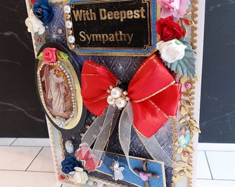 Luxury ' With Deepest Sympathy' card. Personalized sorrow card for the loss of a beloved person or family member. Golden blue custom card.