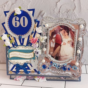 Tarjeta romántica para el día de la boda. Tarjeta única para un día especial en familia. Regalo de 60.º aniversario. Tarjeta de caballete de lujo para padres, parejas y amigos.