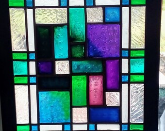 Framed-8x10-Faux Stained Glass Window Panel-Window Art-Sun Catcher-Hand Painted-OOAK-Colorful-Vintage-Glass Design-Glass Art-Gift-House Gift
