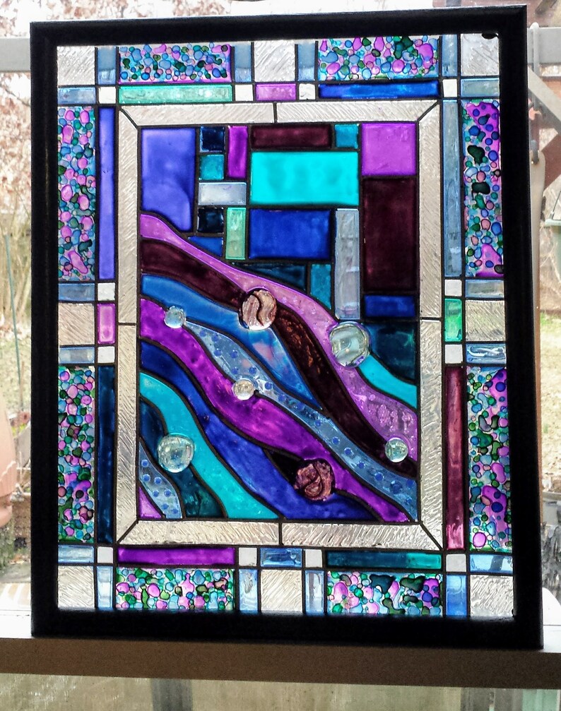 Large 16x20 Handpainted Faux Stained Glass Window Panel Made Image 0