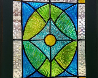 Framed-8x10-Faux Stained Glass Window Panel-Window Art-Sun Catcher-Hand Painted-OOAK-Colorful-Vintage-Glass Design-Glass Art-Gift-House Gift