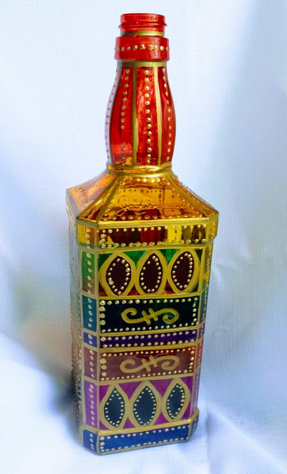 Painted Glass Bottle Decorative Decanter Olive Oil Etsy