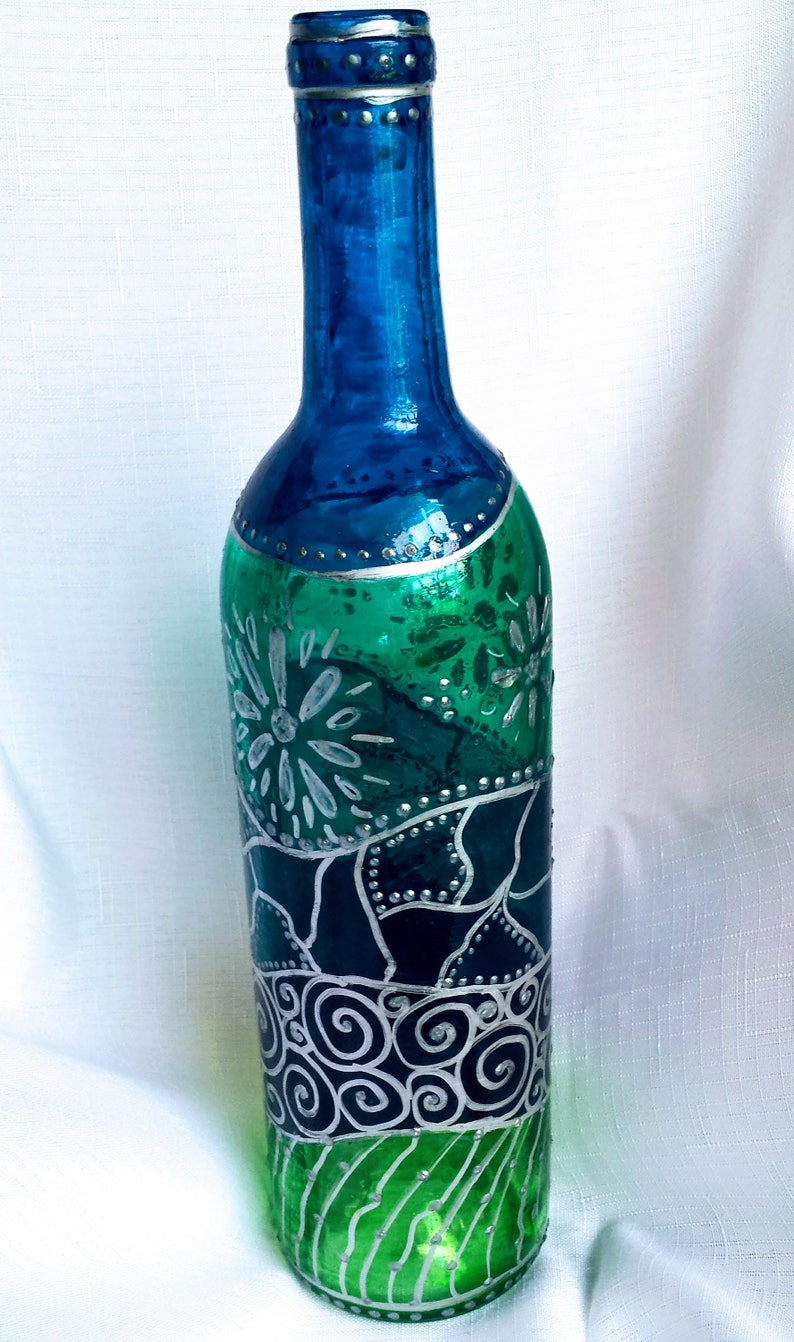 Painted Glass Bottle Decorative Decanter Olive Oil Etsy