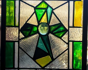 Framed 8x10-Faux Stained Glass Window panel-Window Art-Cross-Religious-Christian-Easter-Hand Painted-OOAK-Bright Color-Modern-Abstract