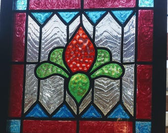 Square 8x8-Faux Stained Glass Window Panel-Window Art-Suncatcher-Vintage-Bright Colors-Traditional Design-House Gift