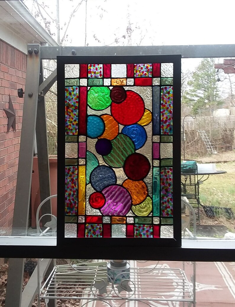 Large 11x17 Handpainted Framed Faux Stained Glass Window Art Custom Colors Panel Made To Order Suncatcher Painted Hanging