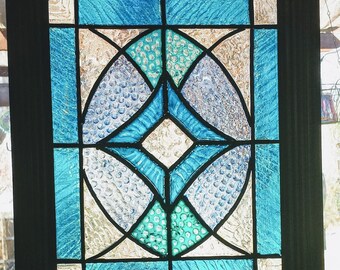 Framed-8x10-Faux Stained Glass Window Panel-Window Art-Sun Catcher-Hand Painted-OOAK-Vintage-Glass Design-Glass Art-Gift-House Gift