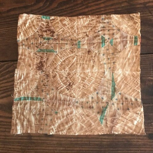 Primitive Old Quilt Candle Mat Homestead Table Runner Early Look Doily Grubby Feed Sack FALL #L