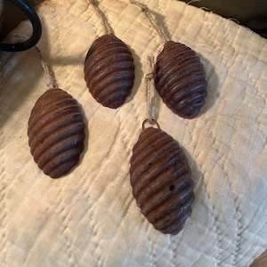 Primitive Easter Eggs Ornaments Four Blackened Wax Grubby Early Style Farmhouse Cabin Homestead Feather Tree