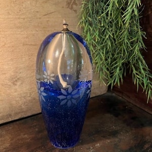 Vintage Cobalt Blue/Clear Art Glass Oil Lamp Paper Weight