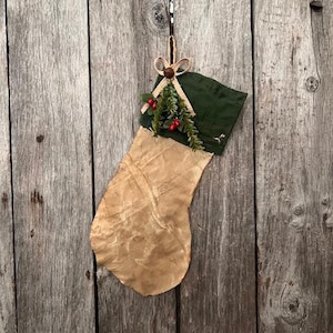 Primitive Grubby Stocking Old Material Peg Hanger Christmas  Ornament Early Look Homestead #H