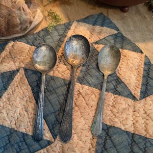Primitive Old Antique Metal Spoons THREE Farmhouse Early Rustic Cottage Cabin #7