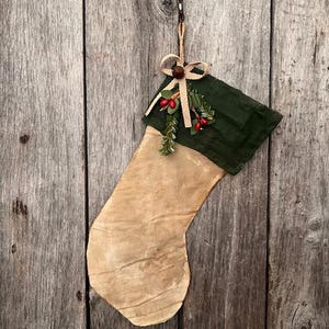 Primitive Grubby Stocking Old Material Peg Hanger Christmas  Ornament Early Look Homestead #eye
