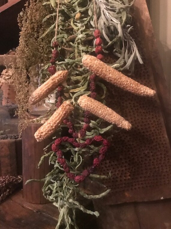 Primitive Heart Garland Dried Corn Cobs Dried Cranberries Etsy