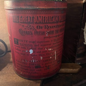 Primitive Old Tin Coffee Can The Great American  Early Style Primitive RED Antique Rare