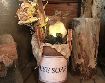 Primitive Country Lye Soap Lantern Rusty Can Early Look Cupboard Tuck Homestead Grubby Candle