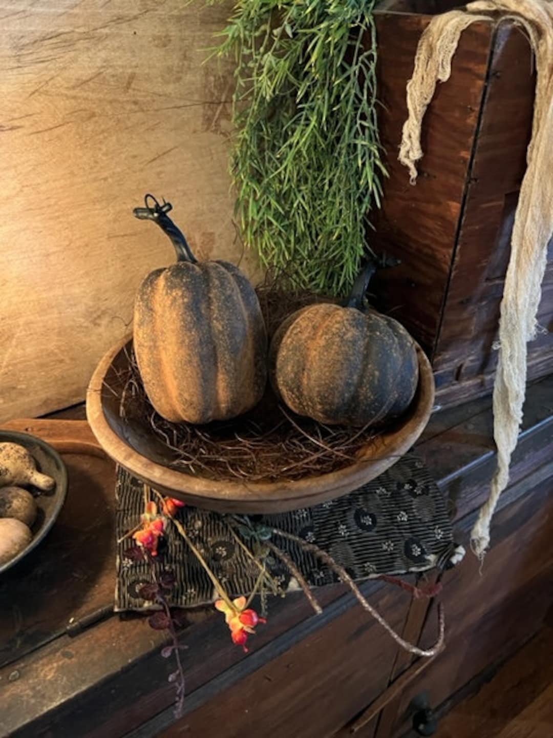 Primitive Country Black Grubby Pumpkin Bowl Fillers Farmhouse Fall Set ...