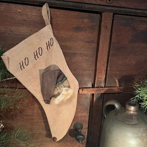 Primitive Christmas Stocking Country Christmas Peg Hanger Grubby Santa Farmhouse Homestead Door Keep