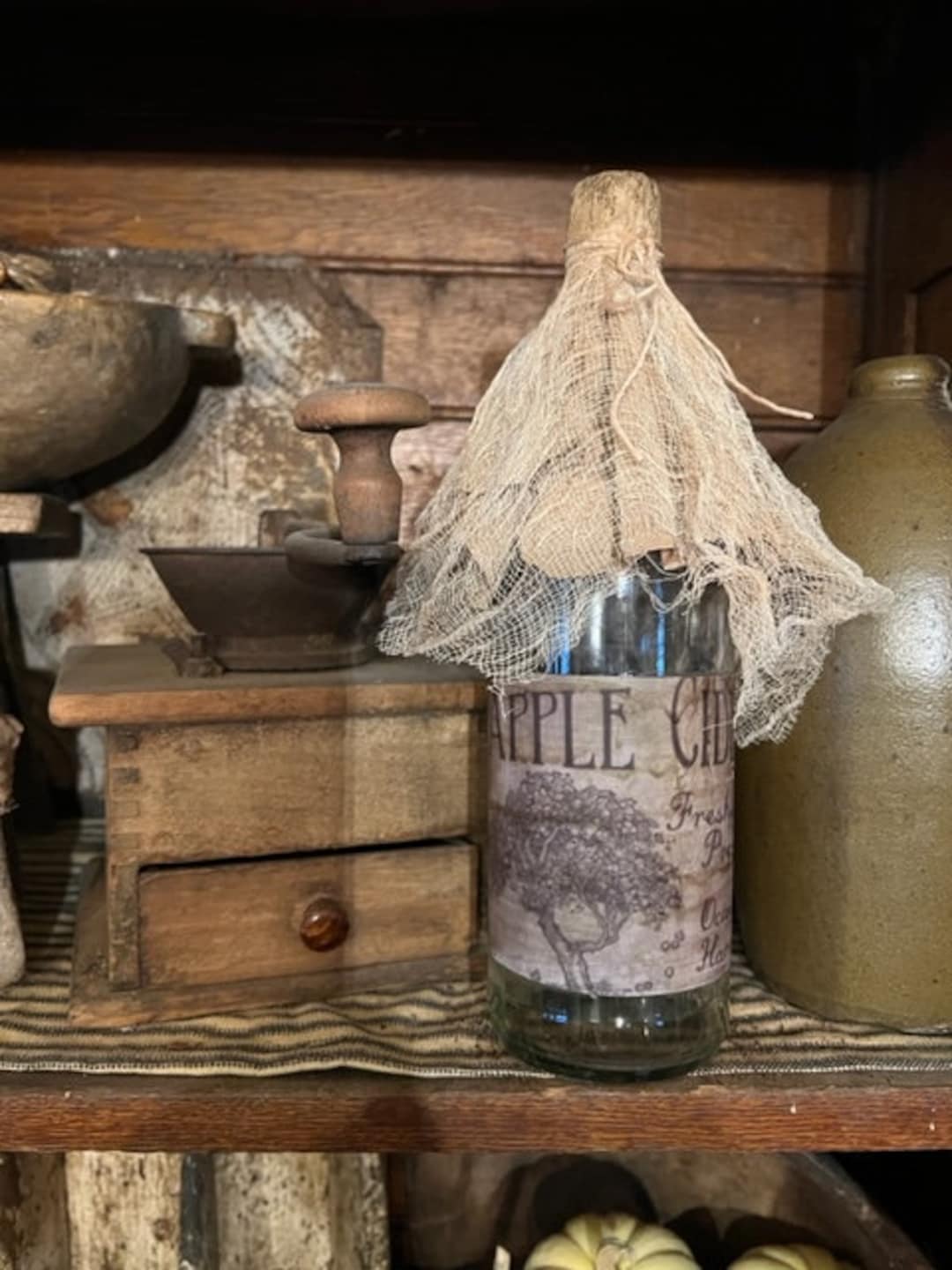 Primitive Pantry Apple Cider Jar Glass Homestead Cupboard Tuck Early Look Buttery Make Do Jug Etsy