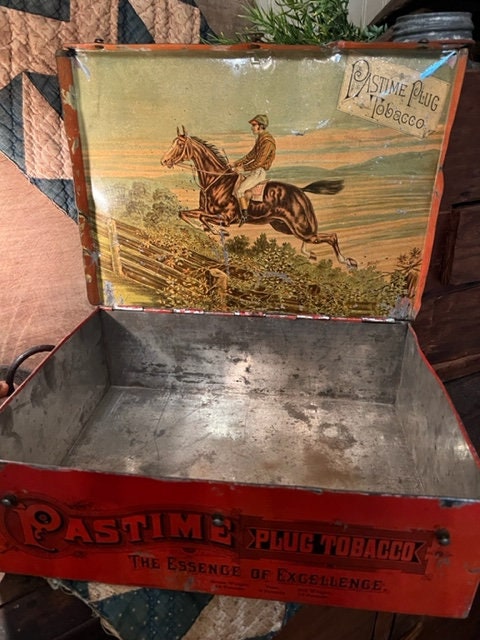 Primitive OLD Metal Pastime Plug Tobacco, John Finzer & Bros. Louisville KY  Antique Advertising Tin Box Homestead Early Look