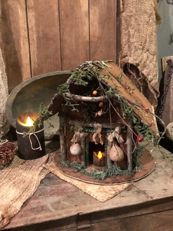Primitive Gingerbread House Cottage Homestead Cupboard Tuck Etsy