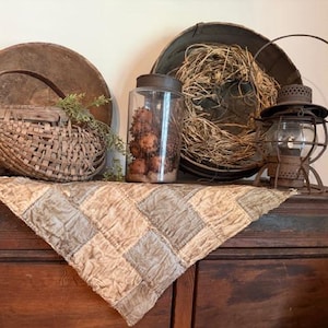 Primitive Old Quilt Candle Mat  TWO Homestead Table Runners Early Look  Grubby Feed Sack FALL #X