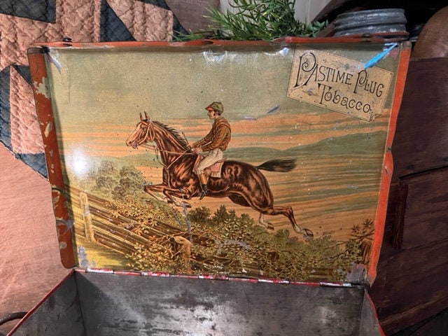 Primitive OLD Metal Pastime Plug Tobacco, John Finzer & Bros. Louisville KY  Antique Advertising Tin Box Homestead Early Look