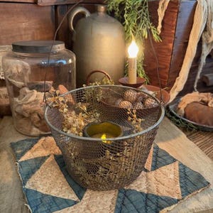 Primitive Old Wire Basket Lantern Peg Hanger Country Homestead Grubby Candle