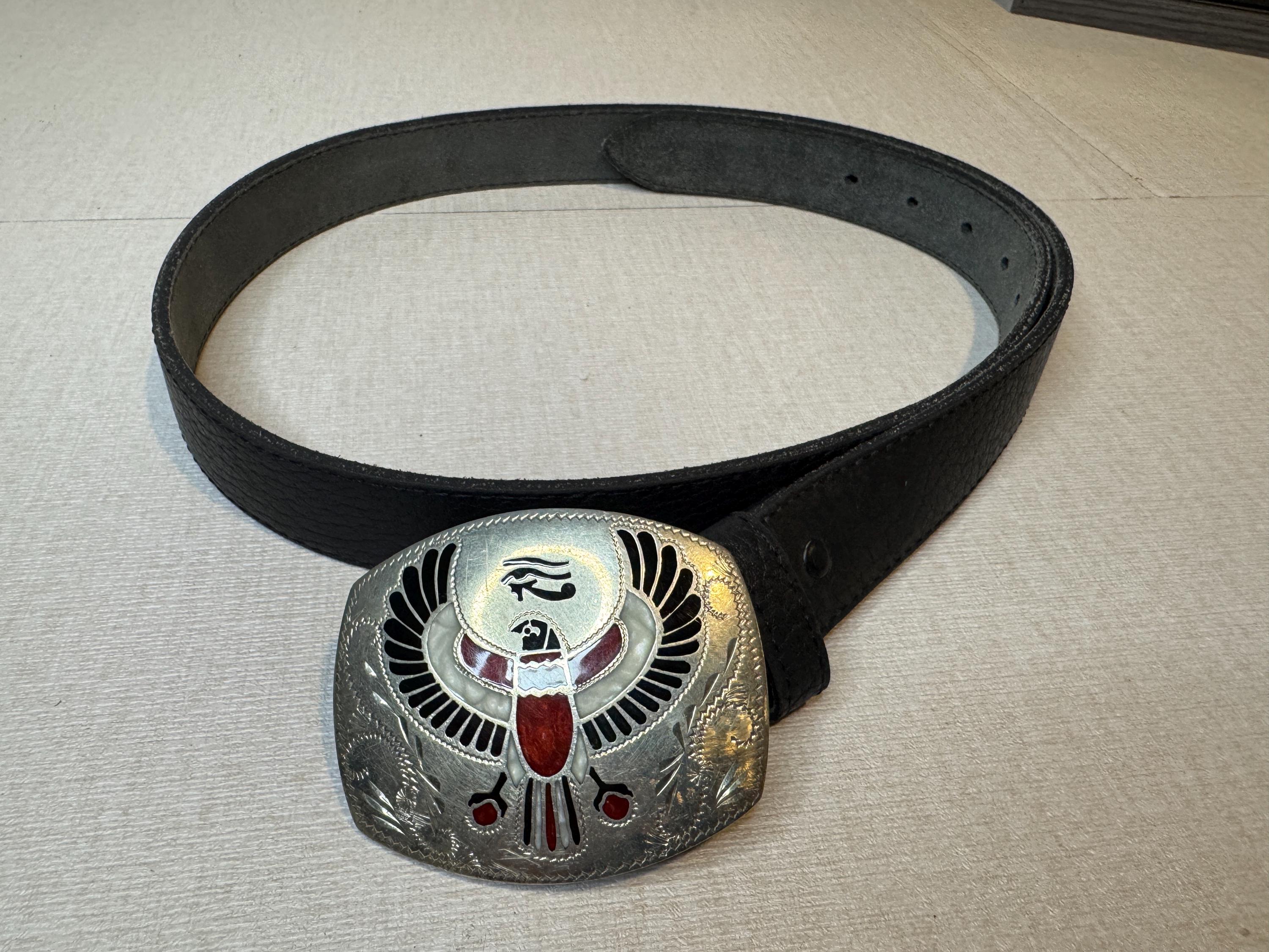 Johnson & Held belt buckle w/leather belt Vintage JOHNSON & HELD JH J&H 100% Handcrafted WESTERN Inlay  main image 4
