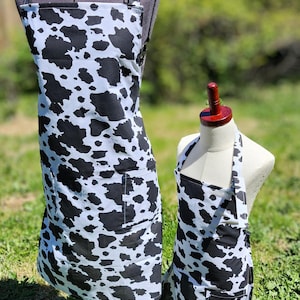 Dairy Cow Print Apron: Cotton Kitchen Apron with Pockets